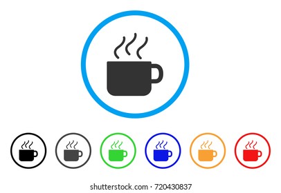 Coffee Cup rounded icon. Style is a flat coffee cup grey symbol inside light blue circle with black, gray, green, blue, red, orange color versions. Vector designed for web and software interfaces.