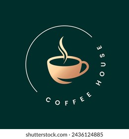 Coffee Cup Rounded Logo On Dark Background