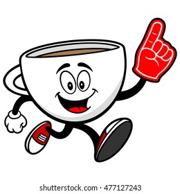 Coffee Cup Running with Foam Finger