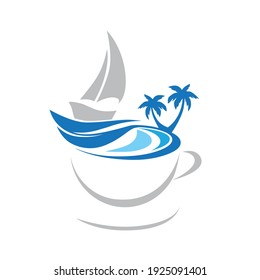 Coffee cup and sail boat, vector graphic design element