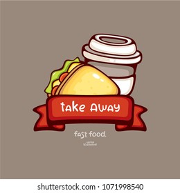 Coffee cup and sandwich. Fast food vector illustration. Take away meal. Design for menu and cafe logo.