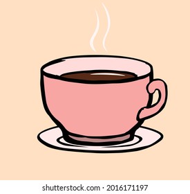 Coffee cup with saucer. Hand drawn illustration