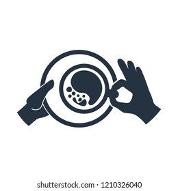 Coffee cup and saucer in hands isolated top icon on white background, 400 coffee set, logo and sign