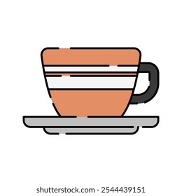 Xícara de café com pires Ilustração de ícone com paleta de cores brilhantes no estilo de design plano Ideal para a marca de café, menus e projetos temáticos de café.