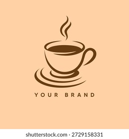 logotipo do pires da xícara de café, ícone da bebida quente do café, vetor da caneca da bebida matinal
