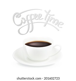 Coffee cup and saucer on a white background. Vector illustration.