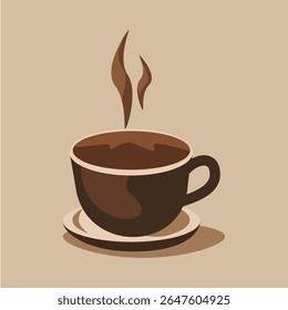 A coffee cup and a saucer with coffee steam.