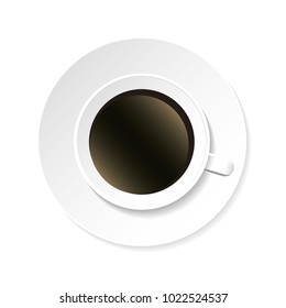 Coffee cup and saucer top view isolated on white background. Realistic.