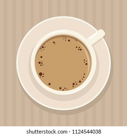 Coffee. A cup of coffee and saucer. Top view. Vecor