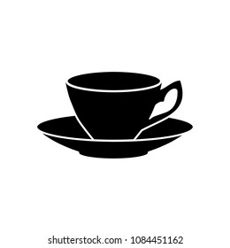 Coffee cup with saucer vector icon. Illustration on flat design style. Image suitable as logo for cafe, menu, coffee shop