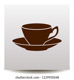 Coffee cup with saucer vector icon. Illustration on flat design style. Image suitable as logo for cafe, menu, coffee shop