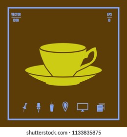 Coffee cup with saucer vector icon. Illustration on flat design style. Image suitable as logo for cafe, menu, coffee shop