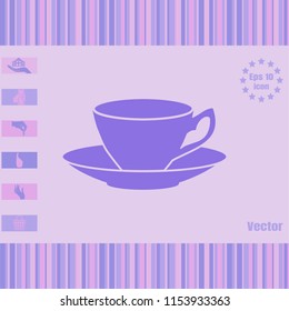 Coffee cup with saucer vector icon. Illustration on flat design style. Image suitable as logo for cafe, menu, coffee shop