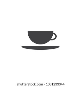 Coffee cup with saucer vector icon. filled flat sign for mobile concept and web design. Cup of tea or coffee glyph icon. Breakfast symbol, logo illustration. Pixel perfect vector graphics