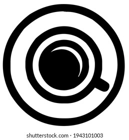 Coffee cup with saucer, vector, illustration, in black and white color, isolated on white background