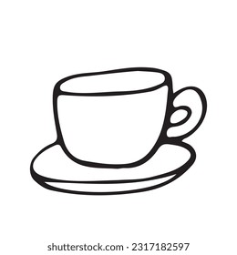 Coffee cup. Saucer and cup of coffee vector sketch illustration for print, web, mobile. Cup isolated on white background. Vector illustration
