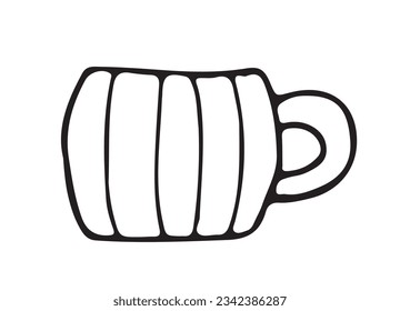 Café. Dibujo de escoba de sartén y taza de café vectorial para impresión, web, móvil. Copa aislada de fondo blanco. Ilustración del vector