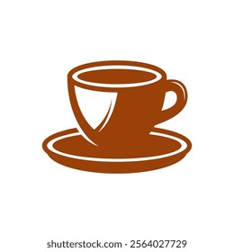 Coffee cup with saucer in white background. Ideal for coffee shop menus, social media posts, or branding materials for cafes.