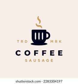 Coffee cup sausage grill logo design minimal concept. Restaurant, cafe, breakfast creative illustration