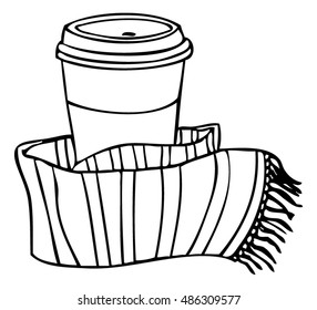 Coffee Cup with Scarf Wrapped Around - Vector Drawing