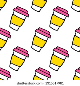 coffee cup seamless doodle pattern