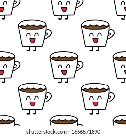coffee cup seamless doodle pattern, vector illustration