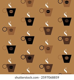 Coffee cup seamless pattern in brown color Vector