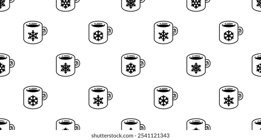 coffee cup seamless pattern christmas snowflake Santa Claus hot tea vector drink cartoon doodle scarf isolated gift wrapping paper tile wallpaper repeat background illustration design