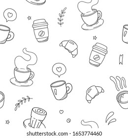 Coffee Cup. Coffee Seamless pattern. Doodle Vector illustration
