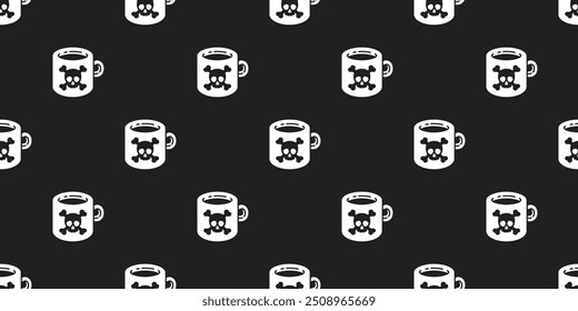 coffee cup seamless pattern Halloween skull crossbones vector cartoon character poison doodle scarf isolated tile background gift wrapping paper repeat wallpaper illustration design