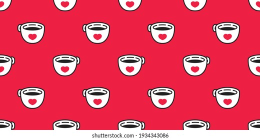 coffee cup seamless pattern heart valentine vector tea milk glass calico animal pet scarf isolated repeat background cartoon tile wallpaper illustration doodle design