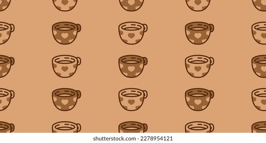 coffee cup seamless pattern heart polka dot sepia tone vector tea milk glass drink scarf isolated repeat background cartoon tile wallpaper illustration doodle design