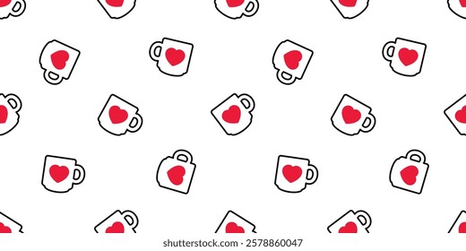 coffee cup seamless pattern heart valentine hot tea vector drink cartoon doodle scarf isolated gift wrapping paper tile wallpaper repeat background illustration design