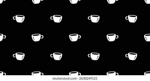 coffee cup seamless pattern hot tea vector cafe bakery water drink cartoon doodle tile background gift wrapping paper repeat wallpaper scarf isolated illustration black design