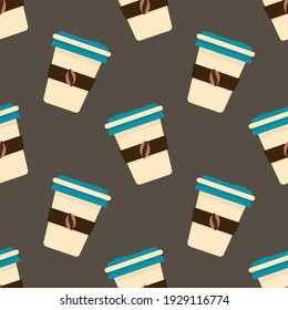 Kaffeetasse nahtloses Muster auf graubraunem Hintergrund. Vektorgrafik.