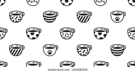 coffee cup seamless pattern polka dot cat paw dog bone footprint striped heart vector tea milk glass drink scarf isolated repeat background cartoon tile wallpaper illustration doodle design