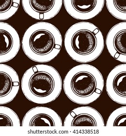 Coffee cup seamless pattern. Top view. 
