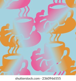 Coffee cup seamless vector pattern. Tasty morning with hot drink and fresh Croesan in cafe or restaurant. Hand made design illustration for wrapping paper, textile print, menu and promotion background