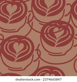 Coffee cup seamless vector pattern. Tasty morning with hot drink and fresh Croesan in cafe or restaurant. Hand made design illustration for wrapping paper, textile print, menu and promotion background