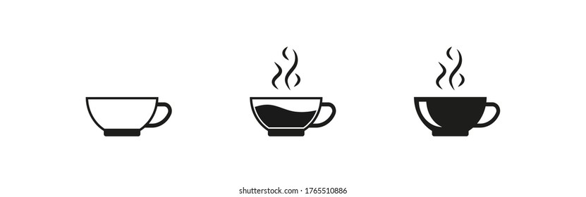 Coffee cup set black icon  on white backdrop. Espresso symbol isolated vector illustration 