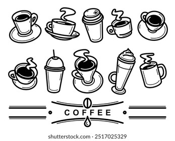 Coffee cup set. Collection icon coffee. Vector