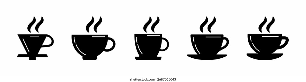 Kaffeetassenset. Sammlung von Tasse Kaffee Symbol Vektor. Stock-Vektor.