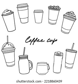 Coffee cup set, hot drinks take away, coffee to go, vector illustration