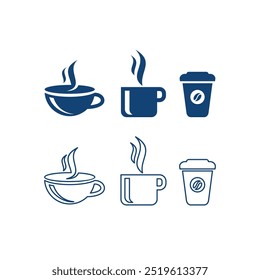 Conjunto de taza de café Icon Logo Vector. Icono de la taza caliente