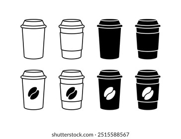 Coffee cup set icons. Linear and silhouette style. Vector icons.