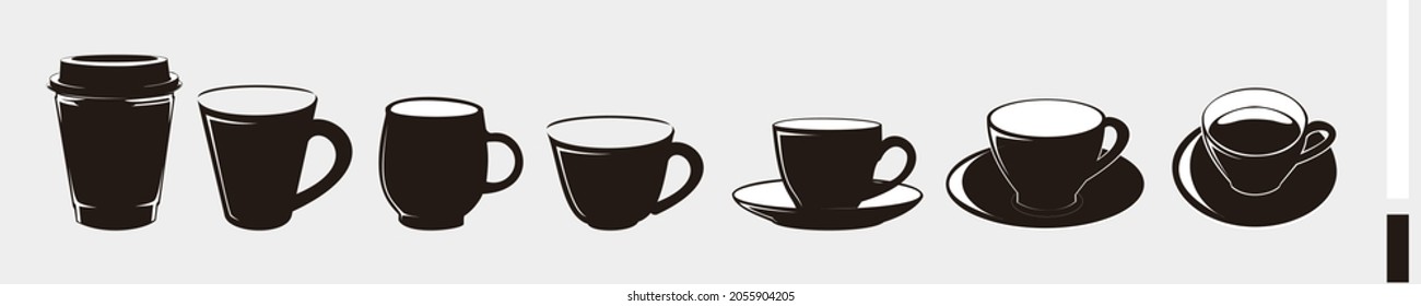 coffee cup set illustrations logo symbol silhouette - coffee cup for cafe or restaurant