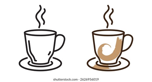 Coffee cup set isolated on transparent background. Two variants of coffee cup design illustration. Coffee cup with steam linear icon. Editable Stroke.