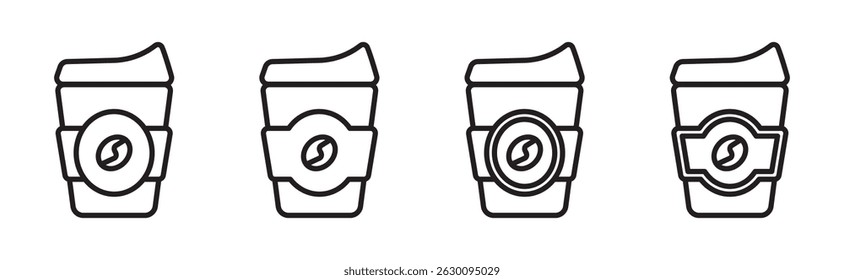 Coffee cup set isolated on transparent background. Set of coffee cup linear icons with coffee beans. Editable stroke.