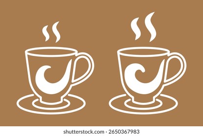 Coffee cup set isolated on brown background. Coffee cup with steam white color set. Coffee cup vector illustration. Coffee cup design.