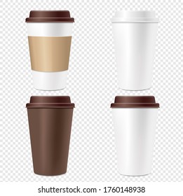 Coffee Cup Set Isolated Transparent Background With Gradient Mesh, Vector Illustration